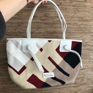 Burberry White Canvas Fabric Mega Check Tote Bag